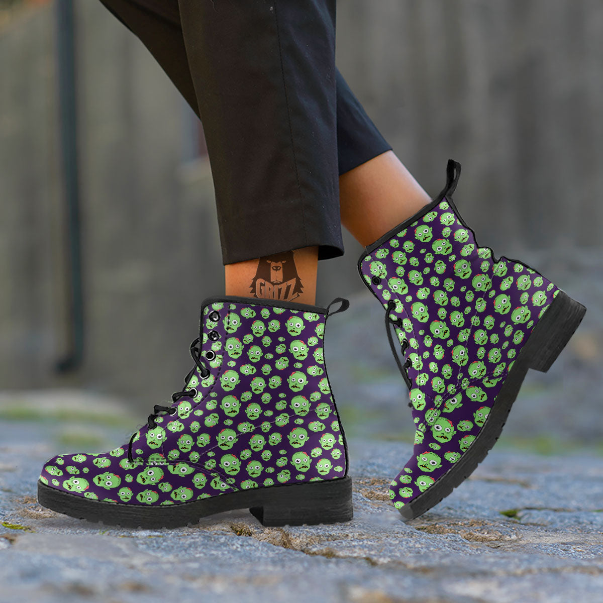 Zombie Green Print Pattern Leather Boots-grizzshop