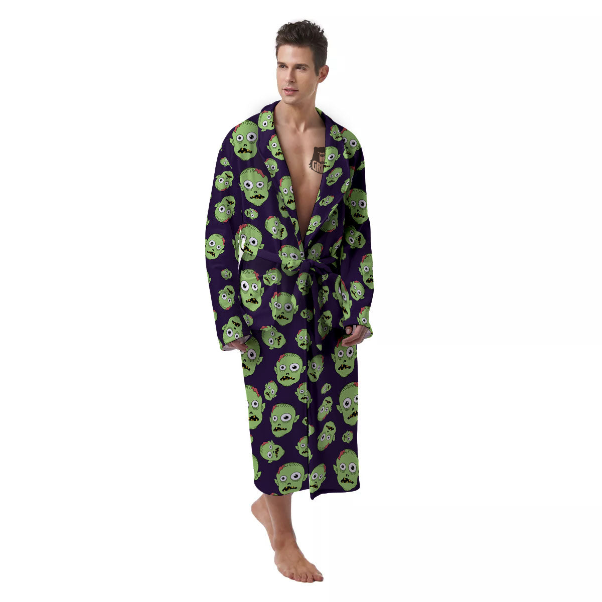 Zombie Green Print Pattern Men's Robe-grizzshop