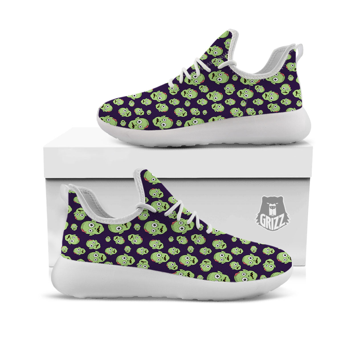 Zombie Green Print Pattern White Athletic Shoes-grizzshop