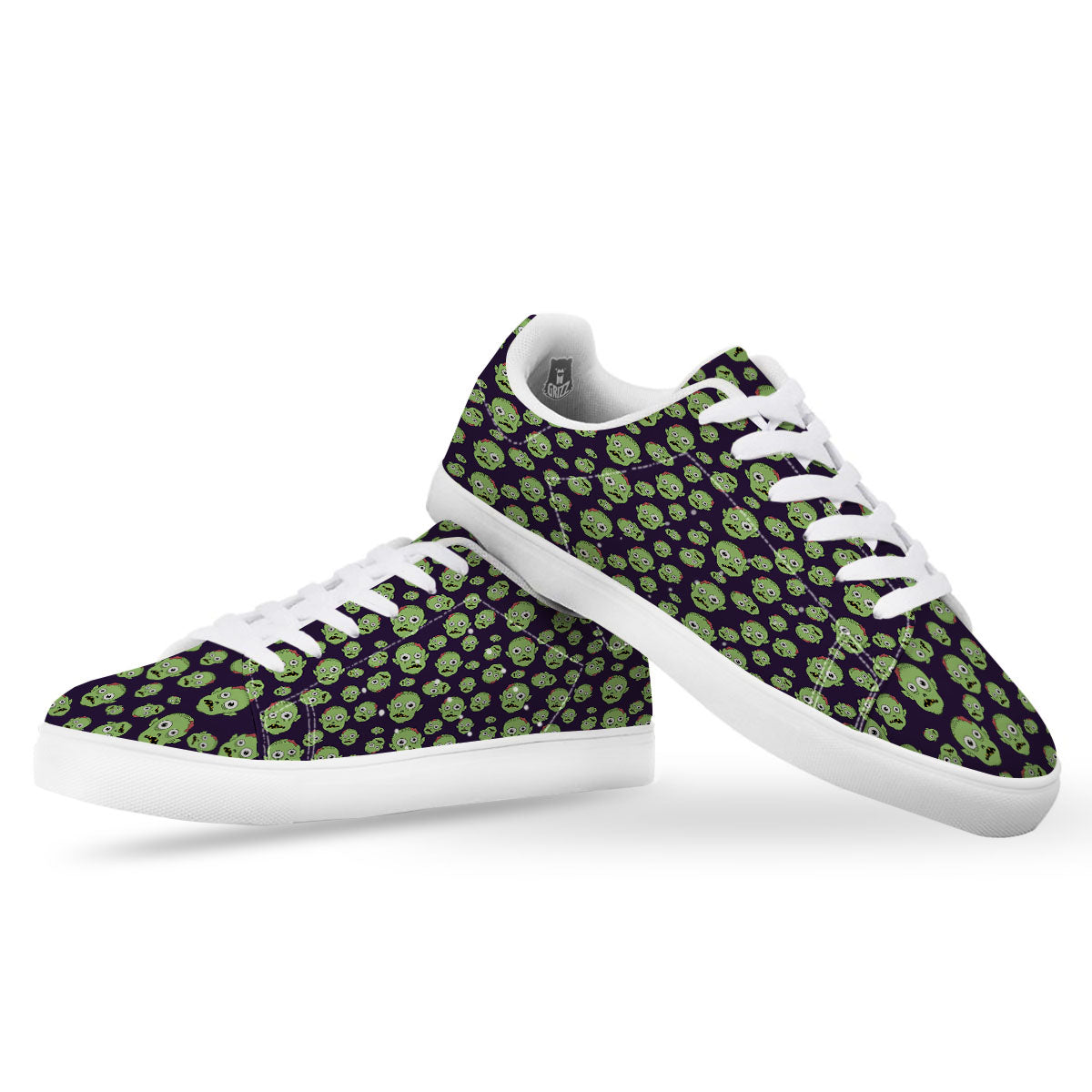 Zombie Green Print Pattern White Low Top Sneakers-grizzshop