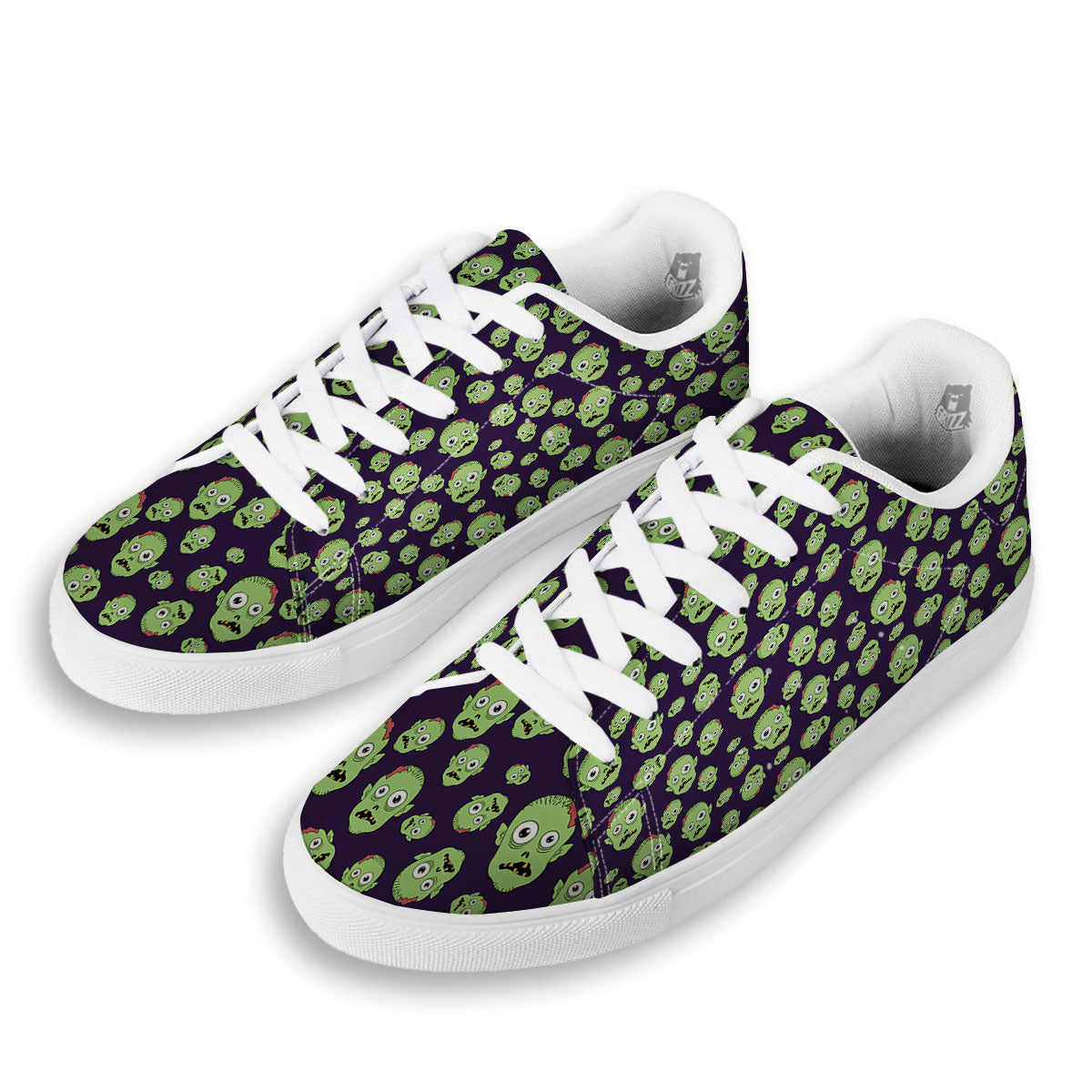 Zombie Green Print Pattern White Low Top Sneakers-grizzshop