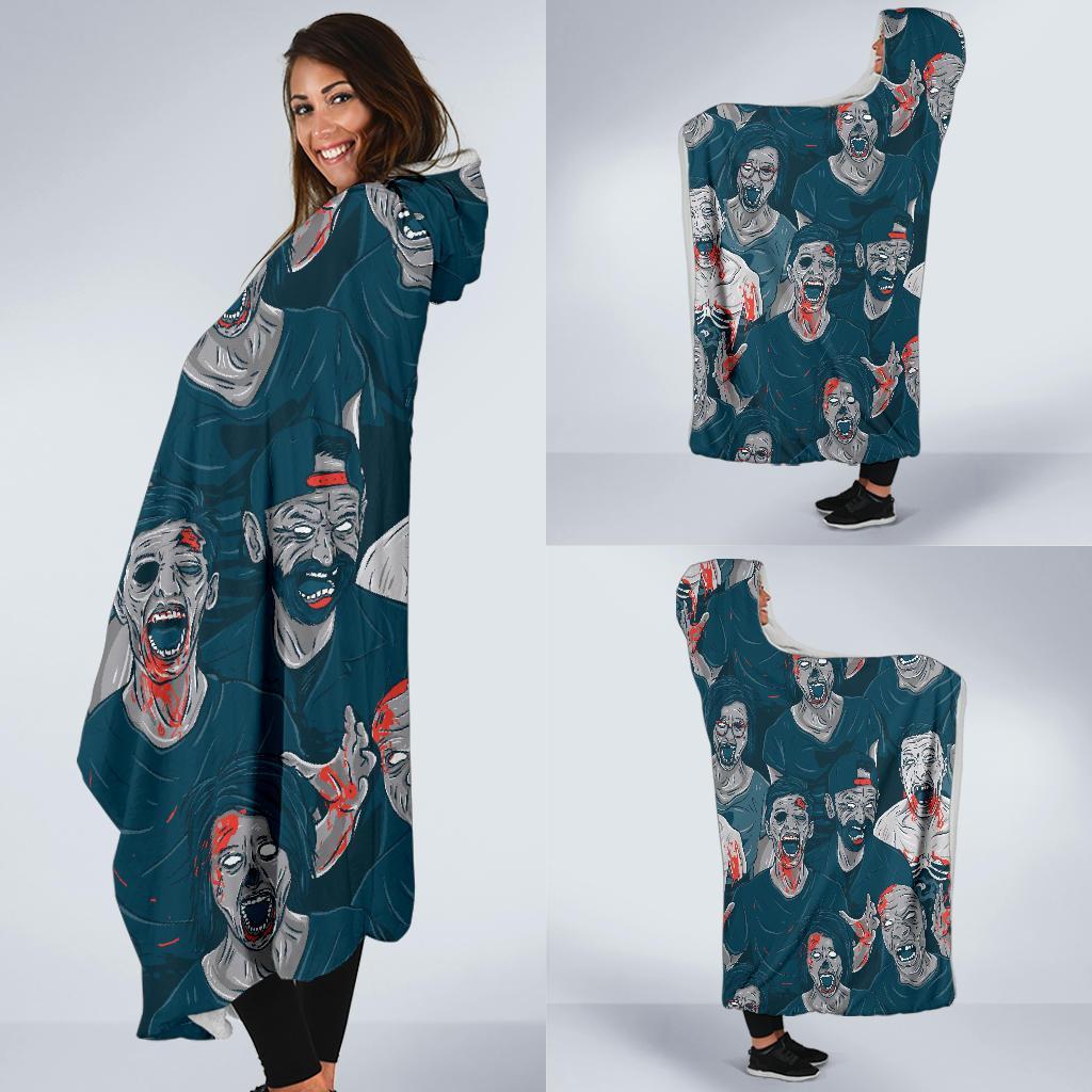 Zombie Halloween Pattern Print Hooded Blanket-grizzshop