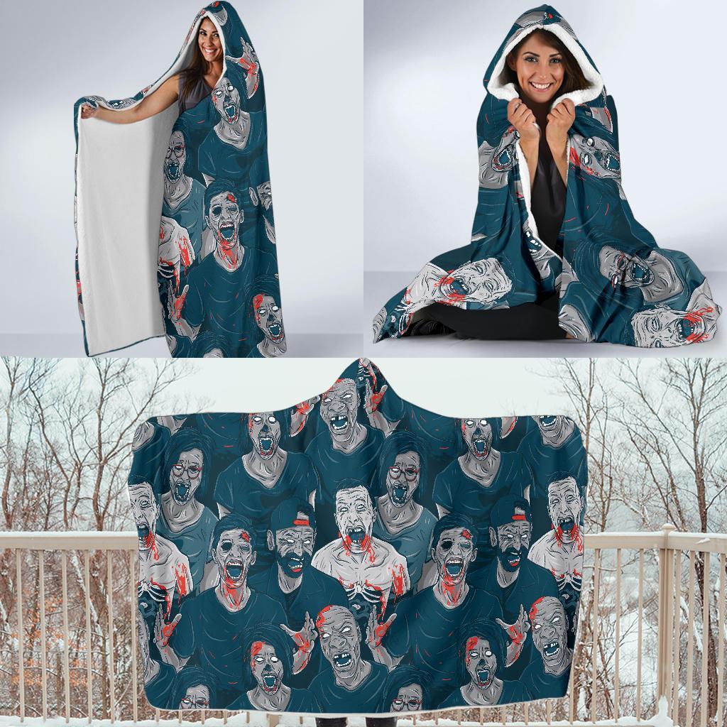 Zombie Halloween Pattern Print Hooded Blanket-grizzshop