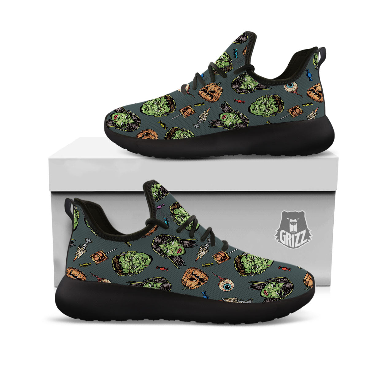 Zombie Halloween Print Pattern Black Athletic Shoes-grizzshop