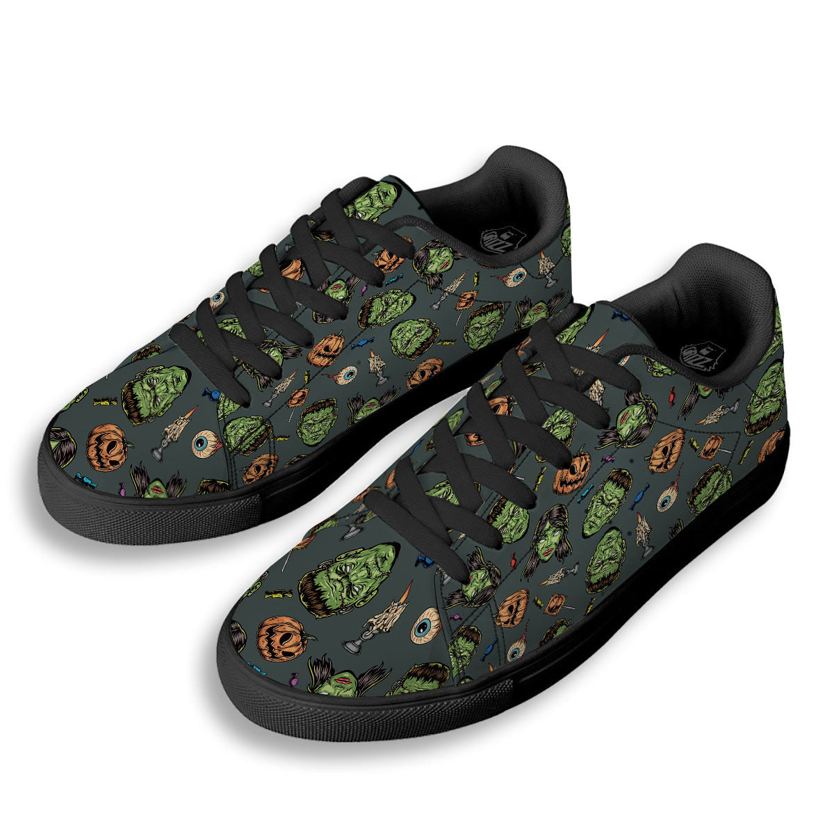 Zombie Halloween Print Pattern Black Low Top Sneakers-grizzshop