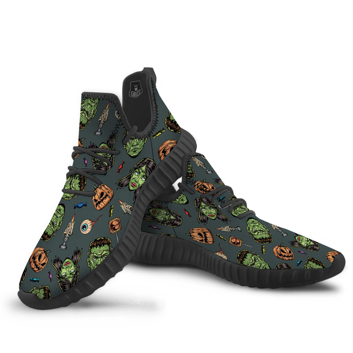Zombie Halloween Print Pattern Black Walking Shoes-grizzshop