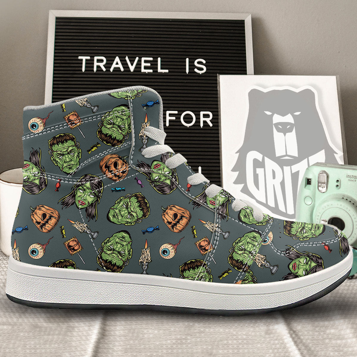 Zombie Halloween Print Pattern High Top Sneakers-grizzshop