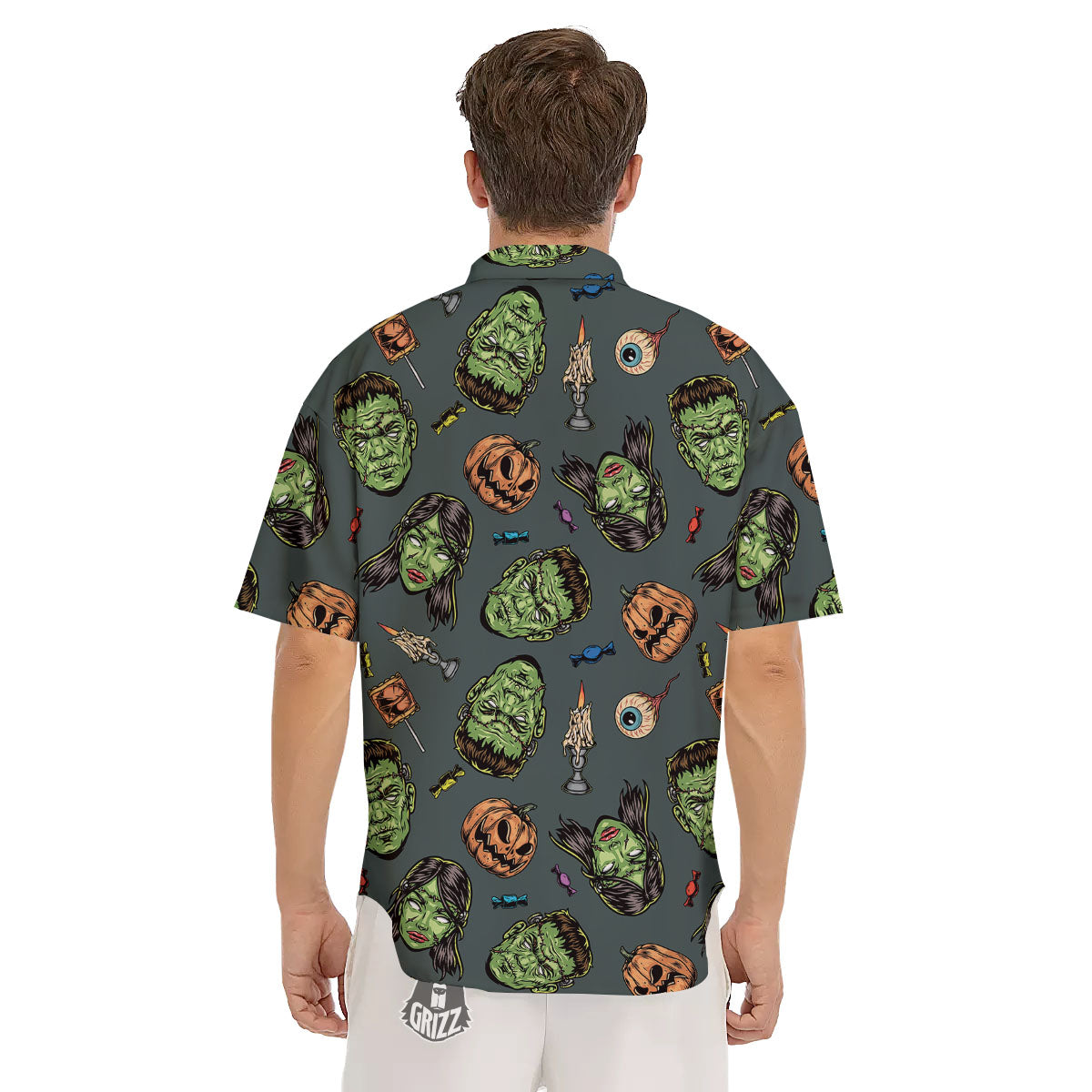 Zombie Halloween Print Pattern Men's Short Sleeve Shirts-grizzshop