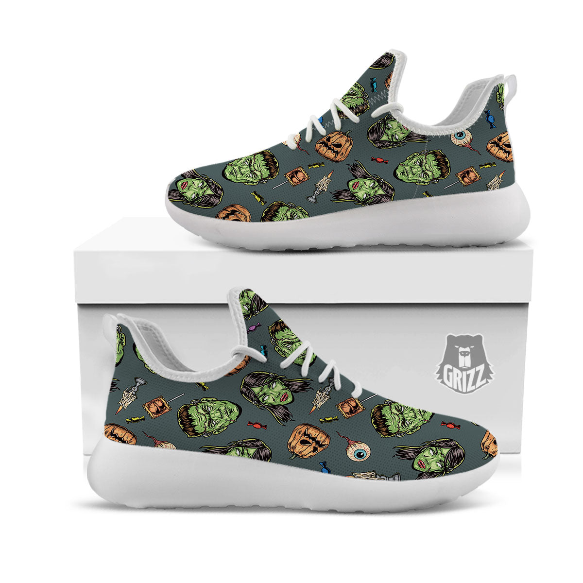 Zombie Halloween Print Pattern White Athletic Shoes-grizzshop