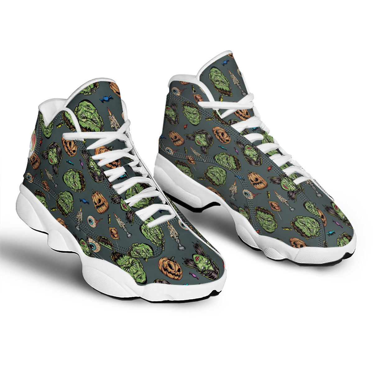 Zombie Halloween Print Pattern White Basketball Shoes-grizzshop