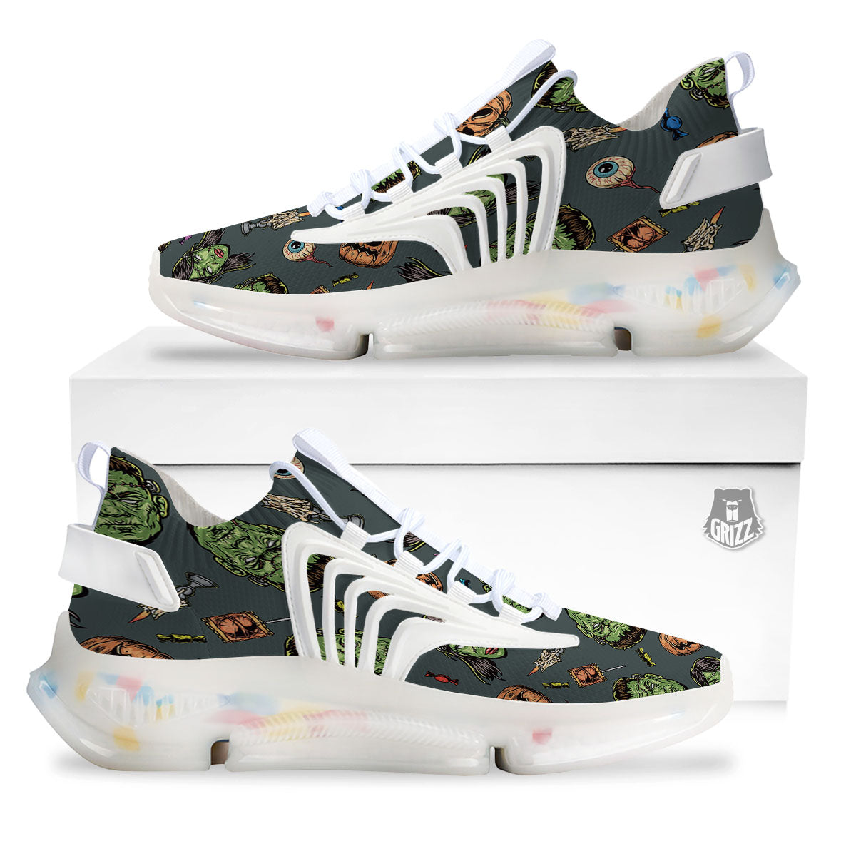 Zombie Halloween Print Pattern White Gym Shoes-grizzshop