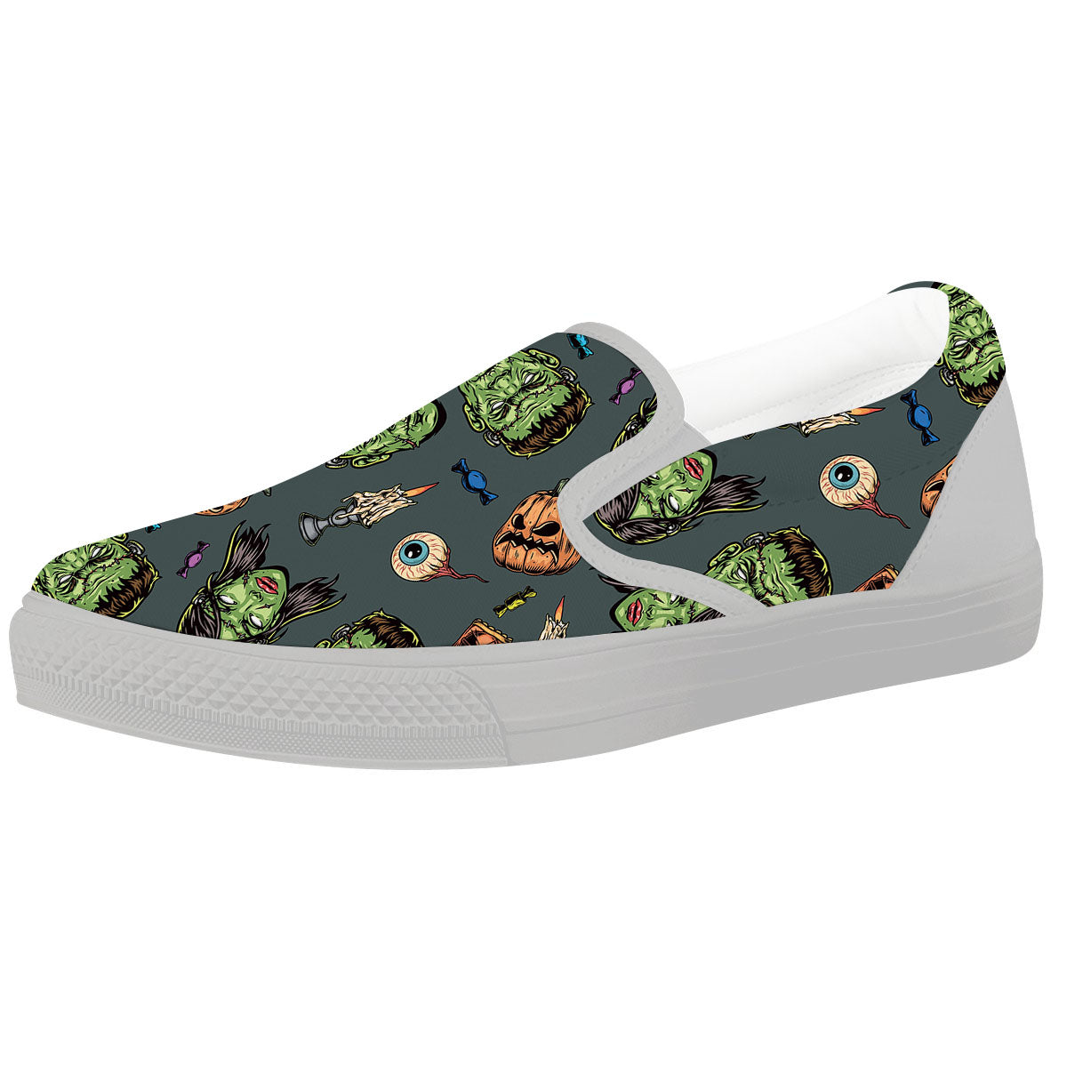 Zombie Halloween Print Pattern White Slip On Shoes-grizzshop