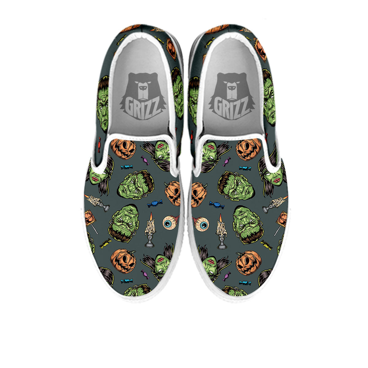 Zombie Halloween Print Pattern White Slip On Shoes-grizzshop
