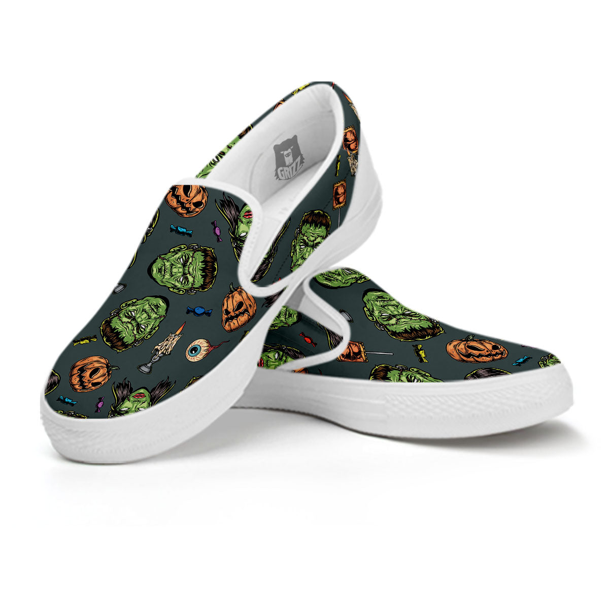 Zombie Halloween Print Pattern White Slip On Shoes-grizzshop