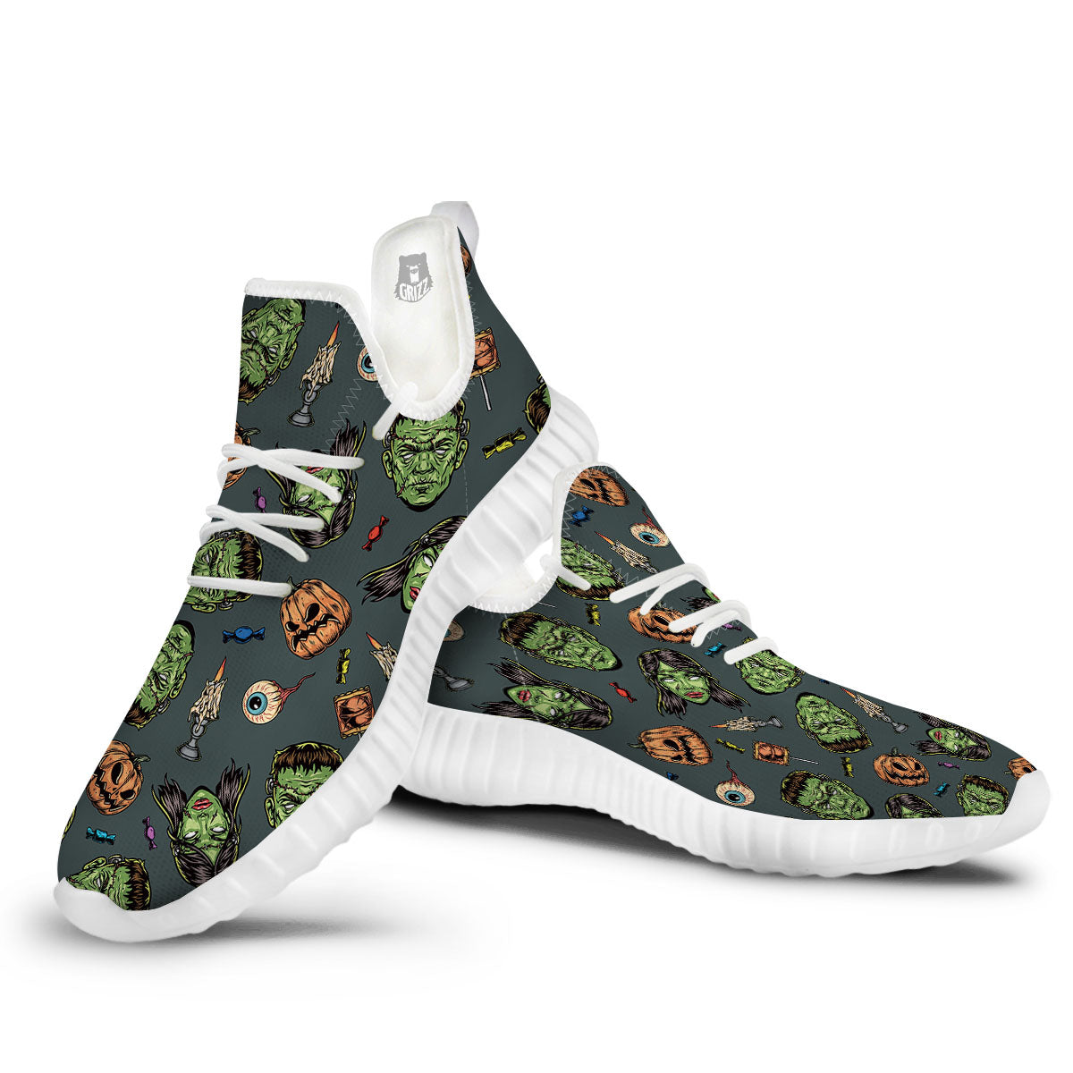 Zombie Halloween Print Pattern White Walking Shoes-grizzshop