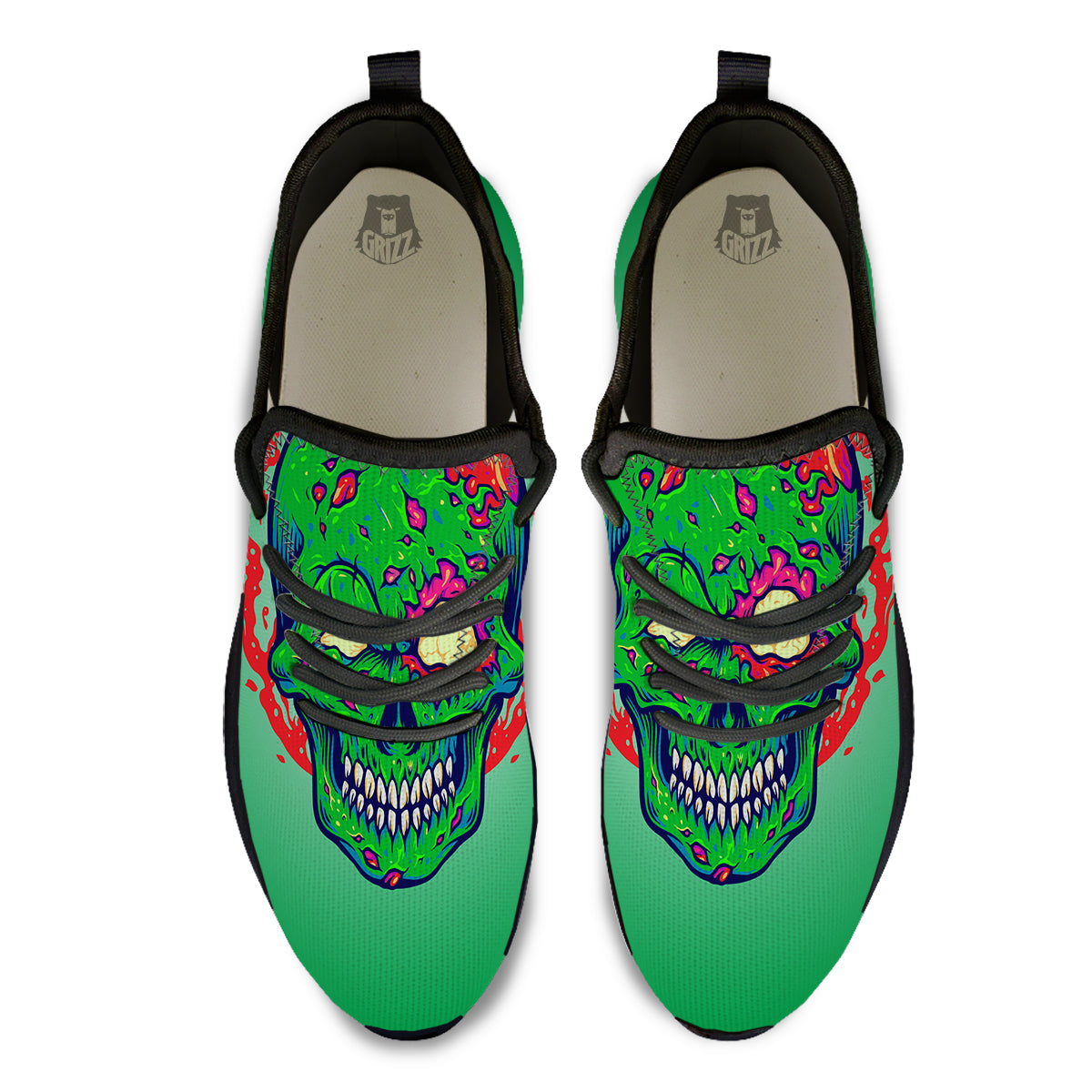 Zombie Halloween Skull Print Black Athletic Shoes-grizzshop