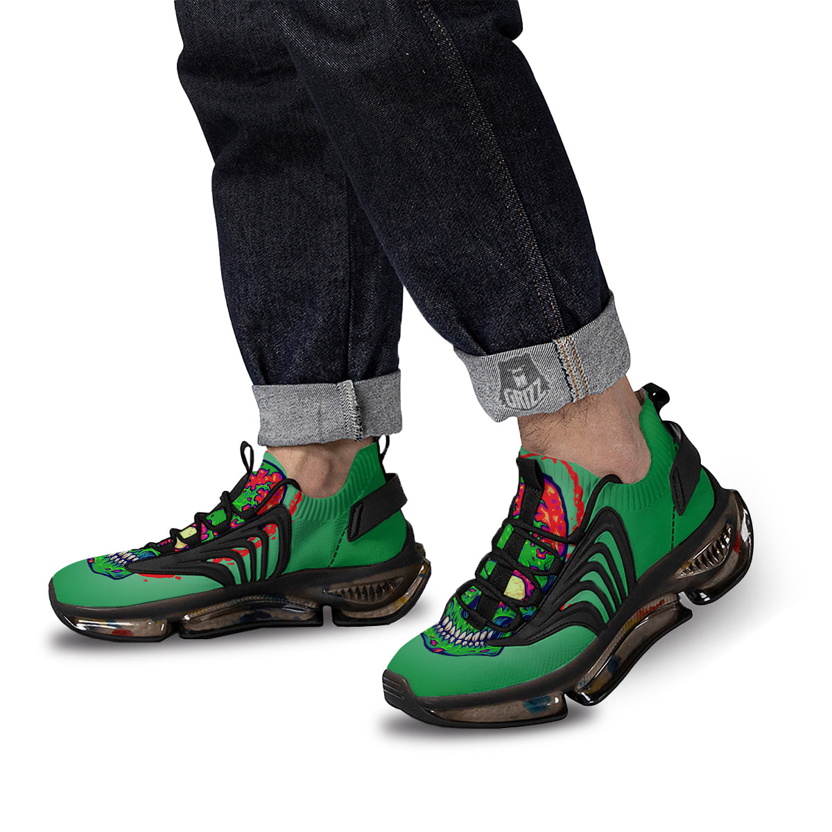 Zombie Halloween Skull Print Black Gym Shoes-grizzshop