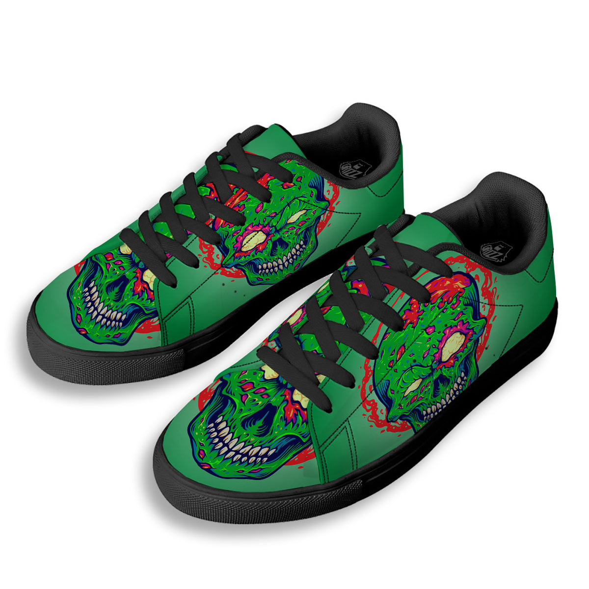 Zombie Halloween Skull Print Black Low Top Sneakers-grizzshop