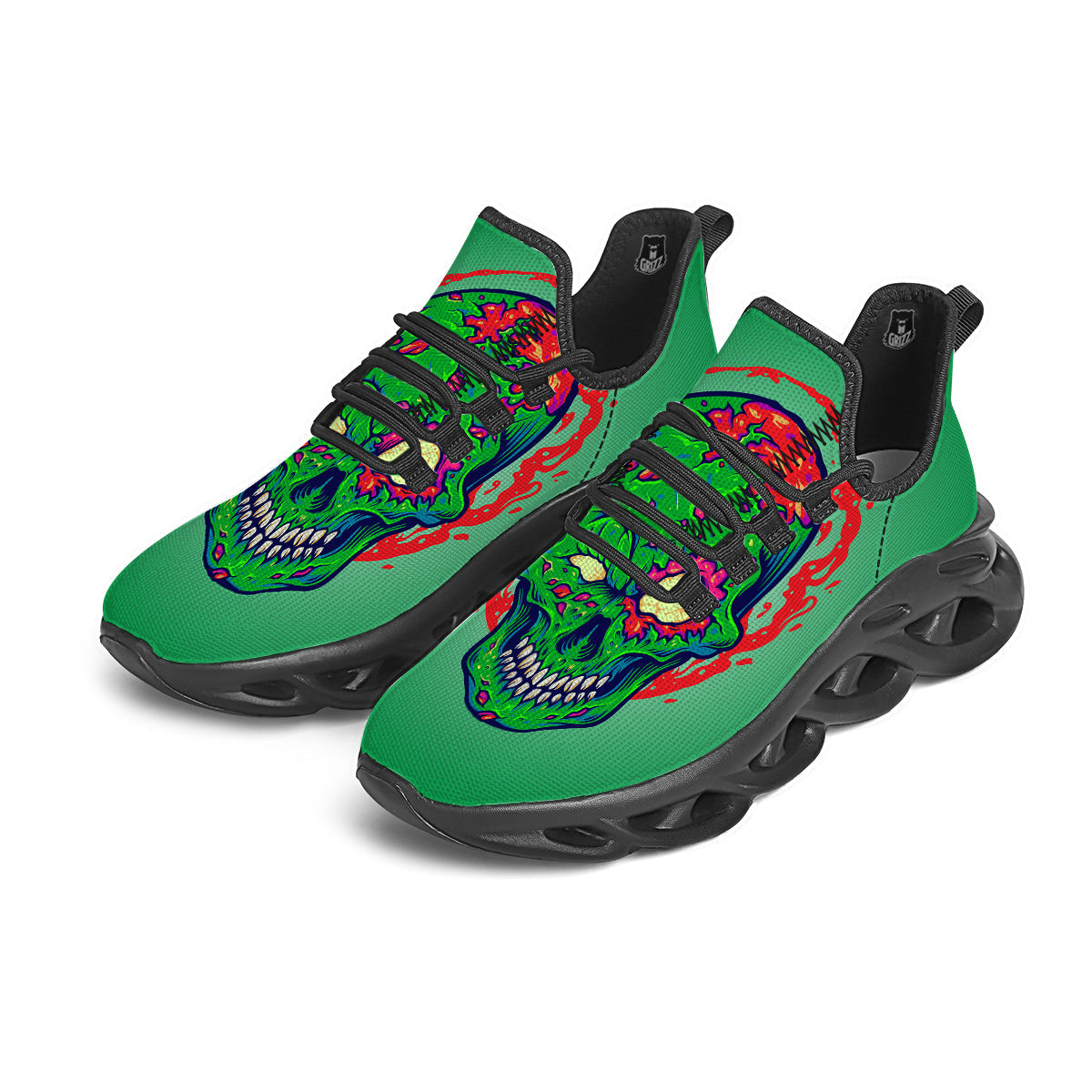 Zombie Halloween Skull Print Black Running Shoes-grizzshop