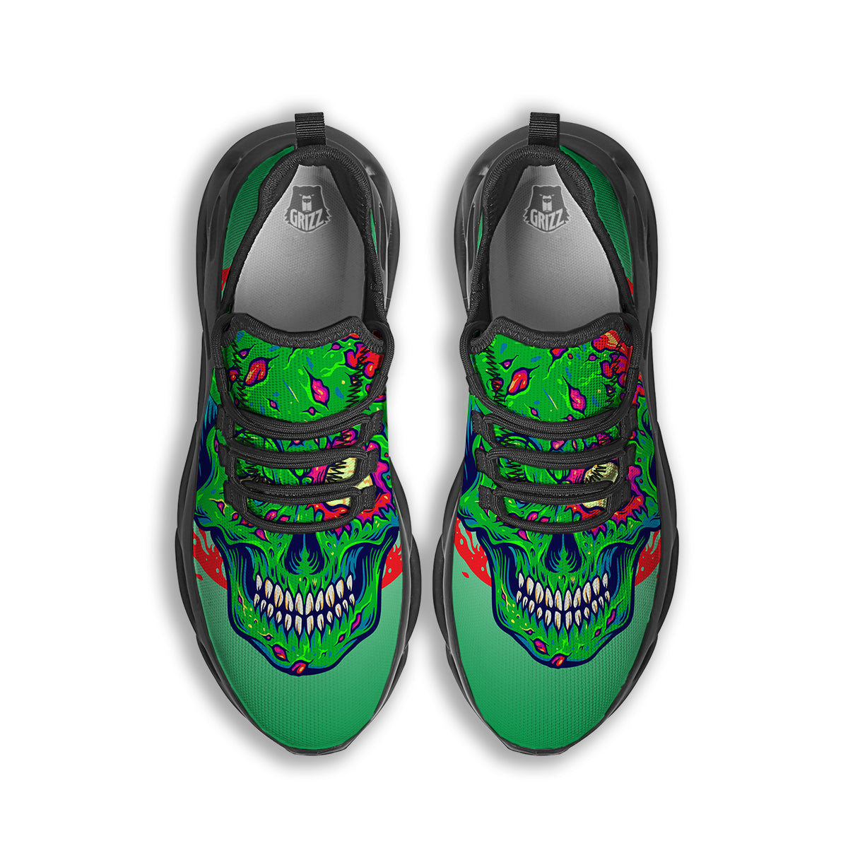 Zombie Halloween Skull Print Black Running Shoes-grizzshop