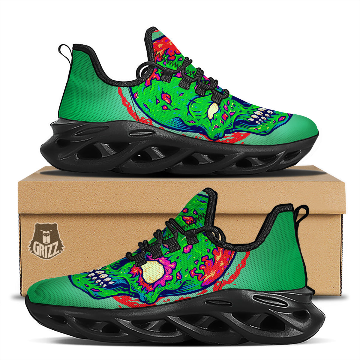 Zombie Halloween Skull Print Black Running Shoes-grizzshop