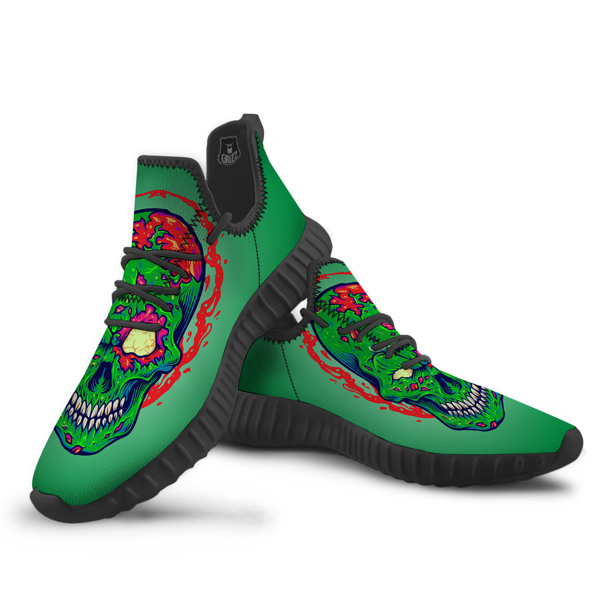 Zombie Halloween Skull Print Black Walking Shoes-grizzshop