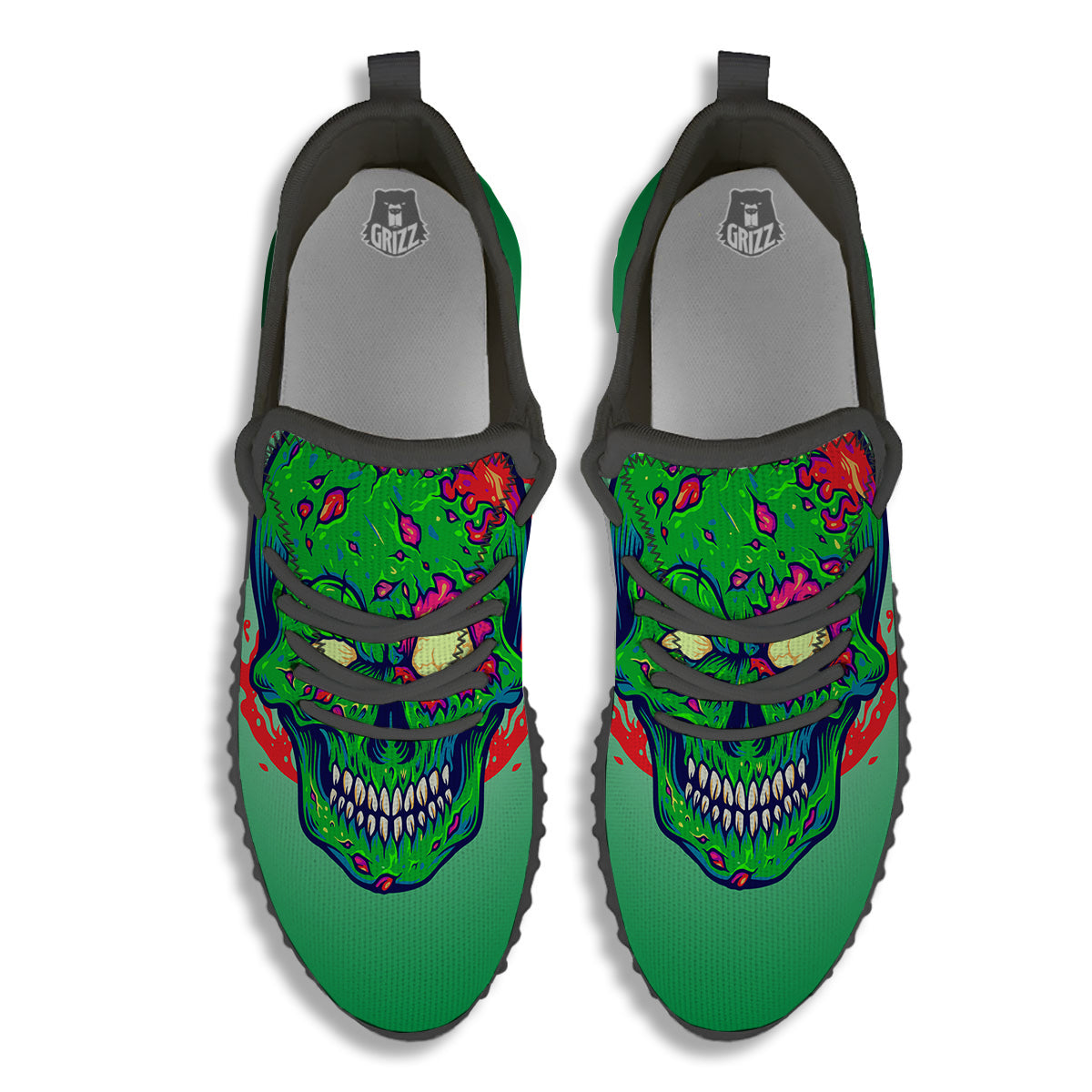 Zombie Halloween Skull Print Black Walking Shoes-grizzshop