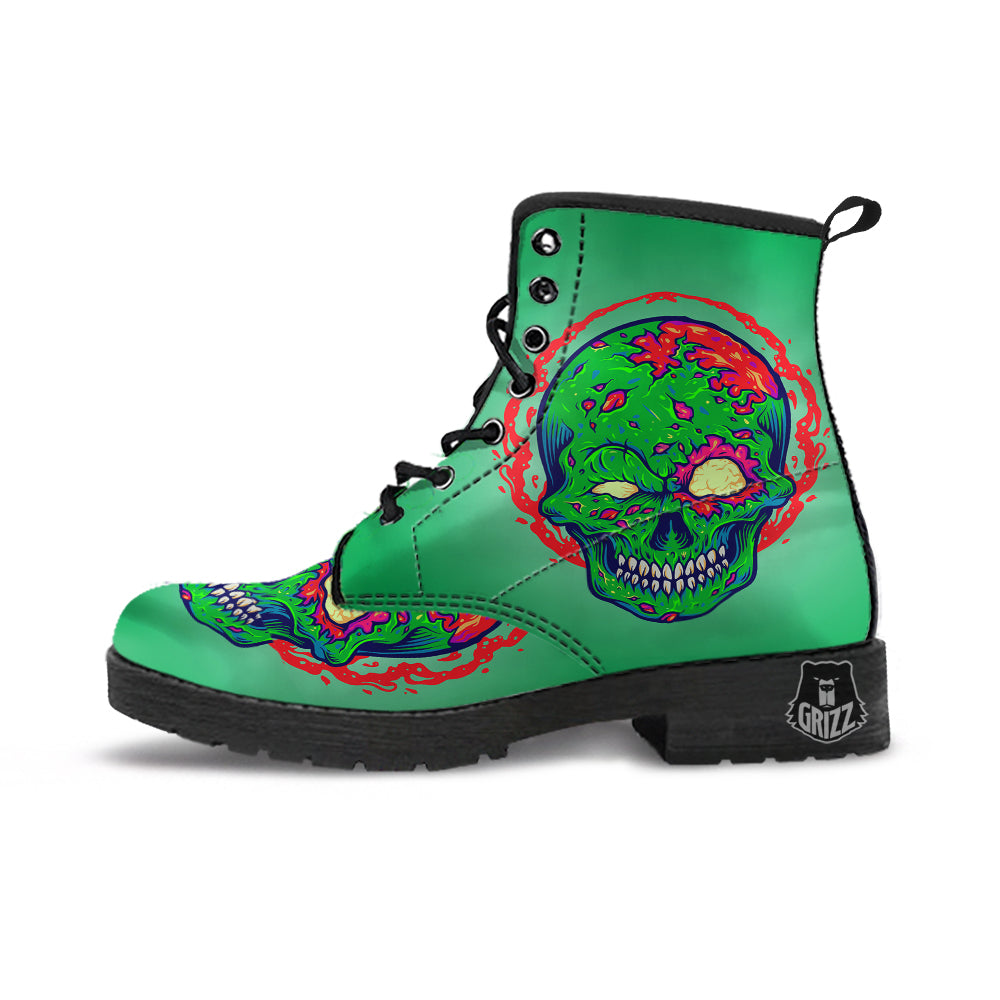 Zombie Halloween Skull Print Leather Boots-grizzshop