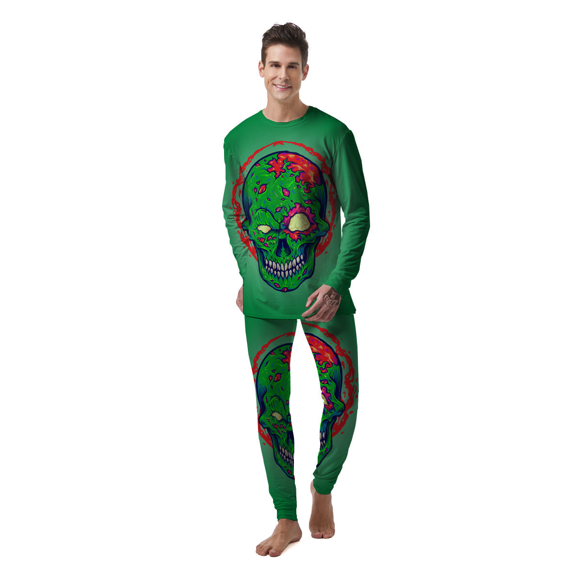 Zombie Halloween Skull Print Men's Pajamas-grizzshop