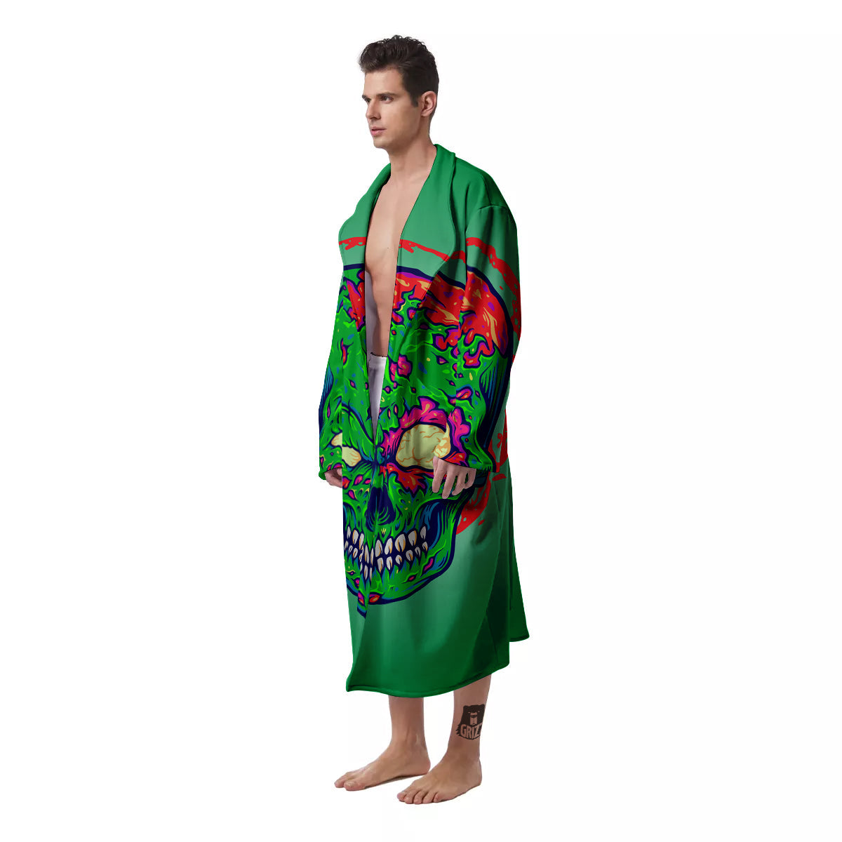 Zombie Halloween Skull Print Men's Robe-grizzshop