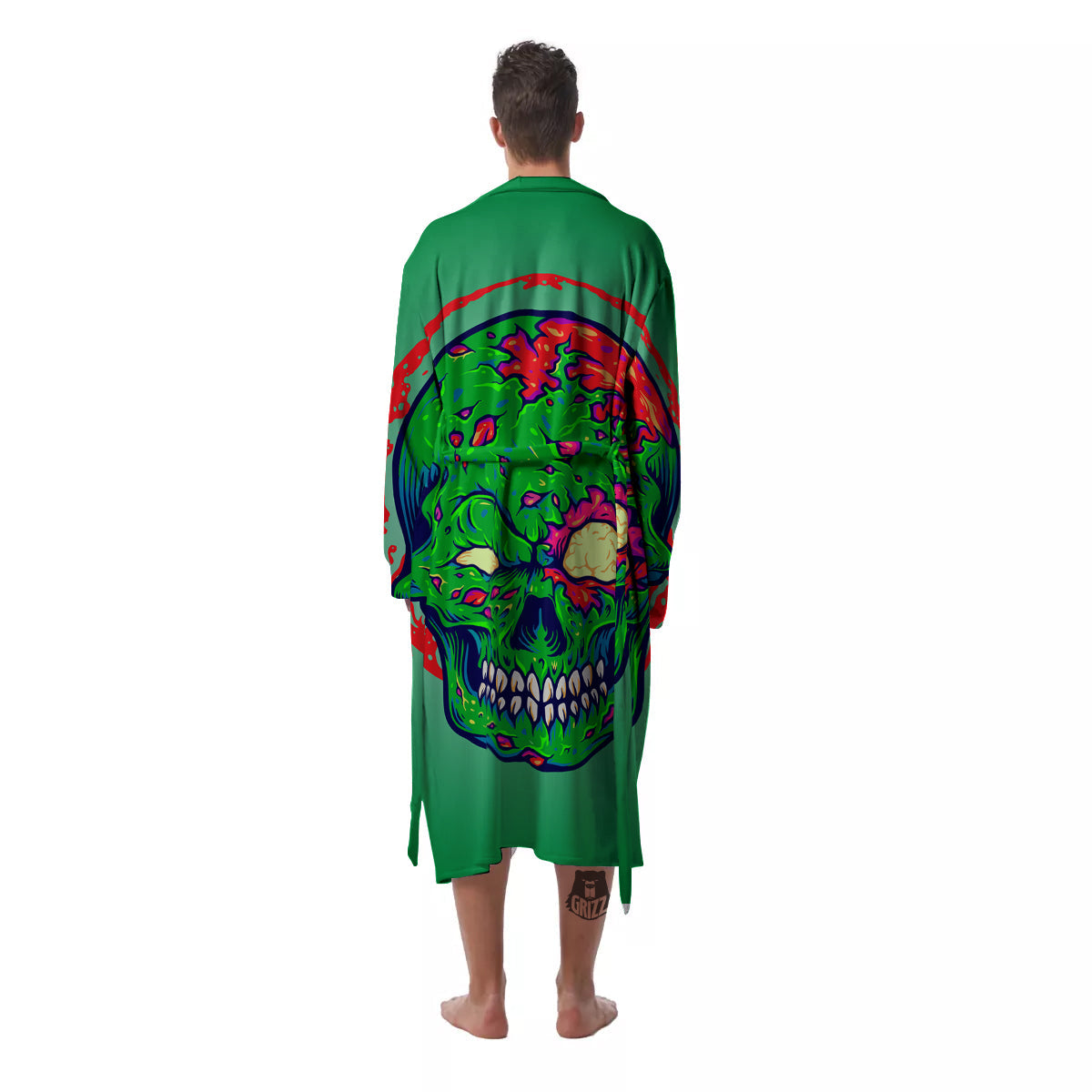 Zombie Halloween Skull Print Men's Robe-grizzshop