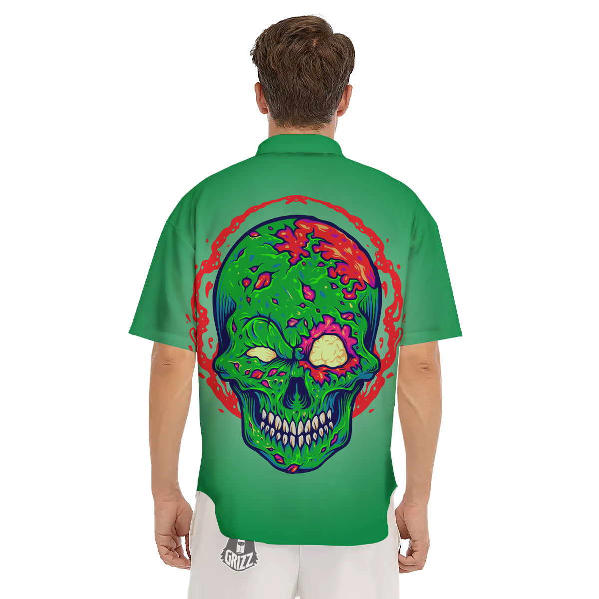 Zombie Halloween Skull Print Men's Short Sleeve Shirts-grizzshop