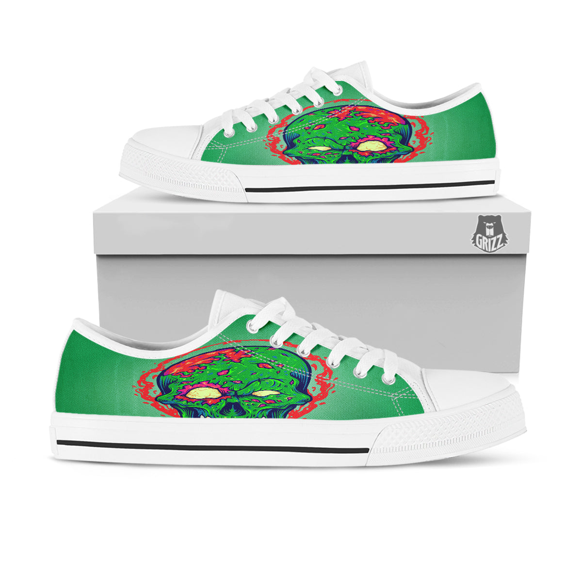 Zombie Halloween Skull Print White Low Top Shoes-grizzshop