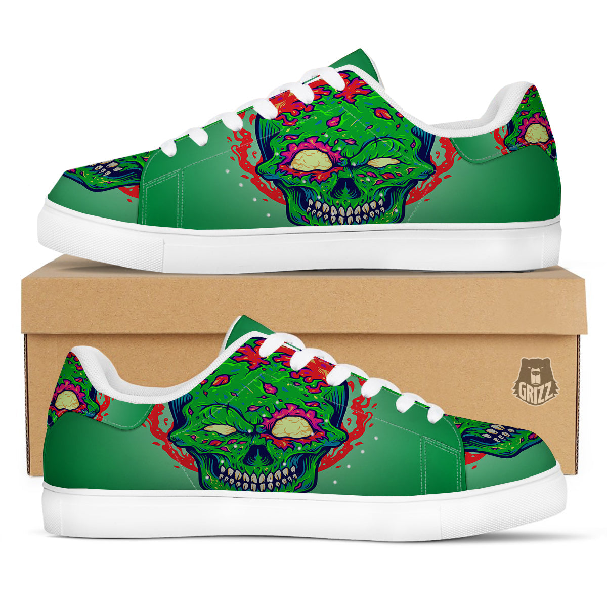 Zombie Halloween Skull Print White Low Top Sneakers-grizzshop