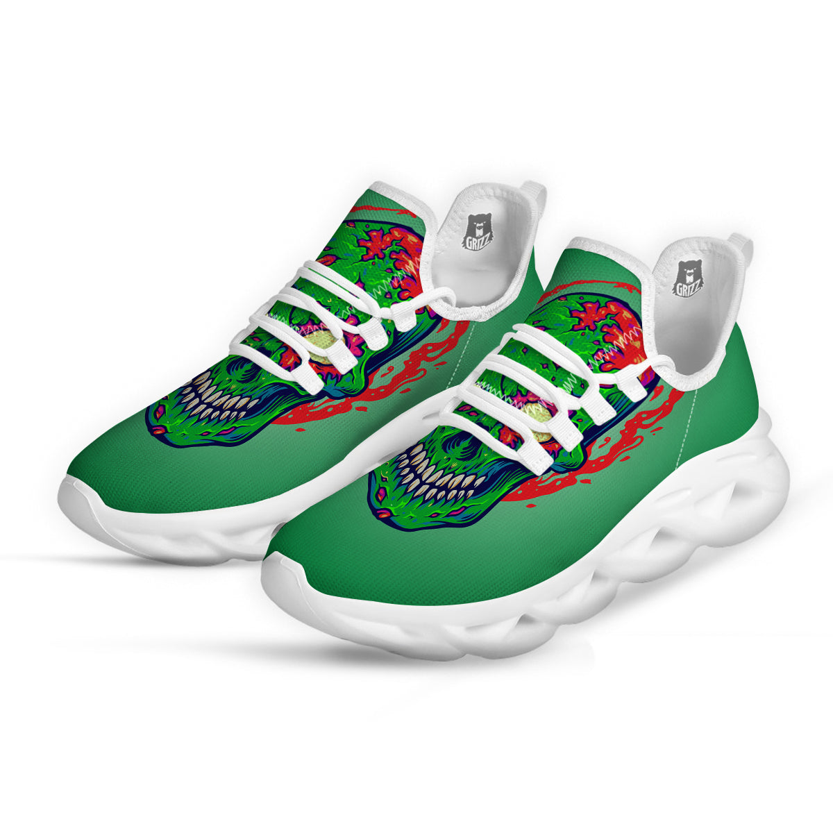 Zombie Halloween Skull Print White Running Shoes-grizzshop