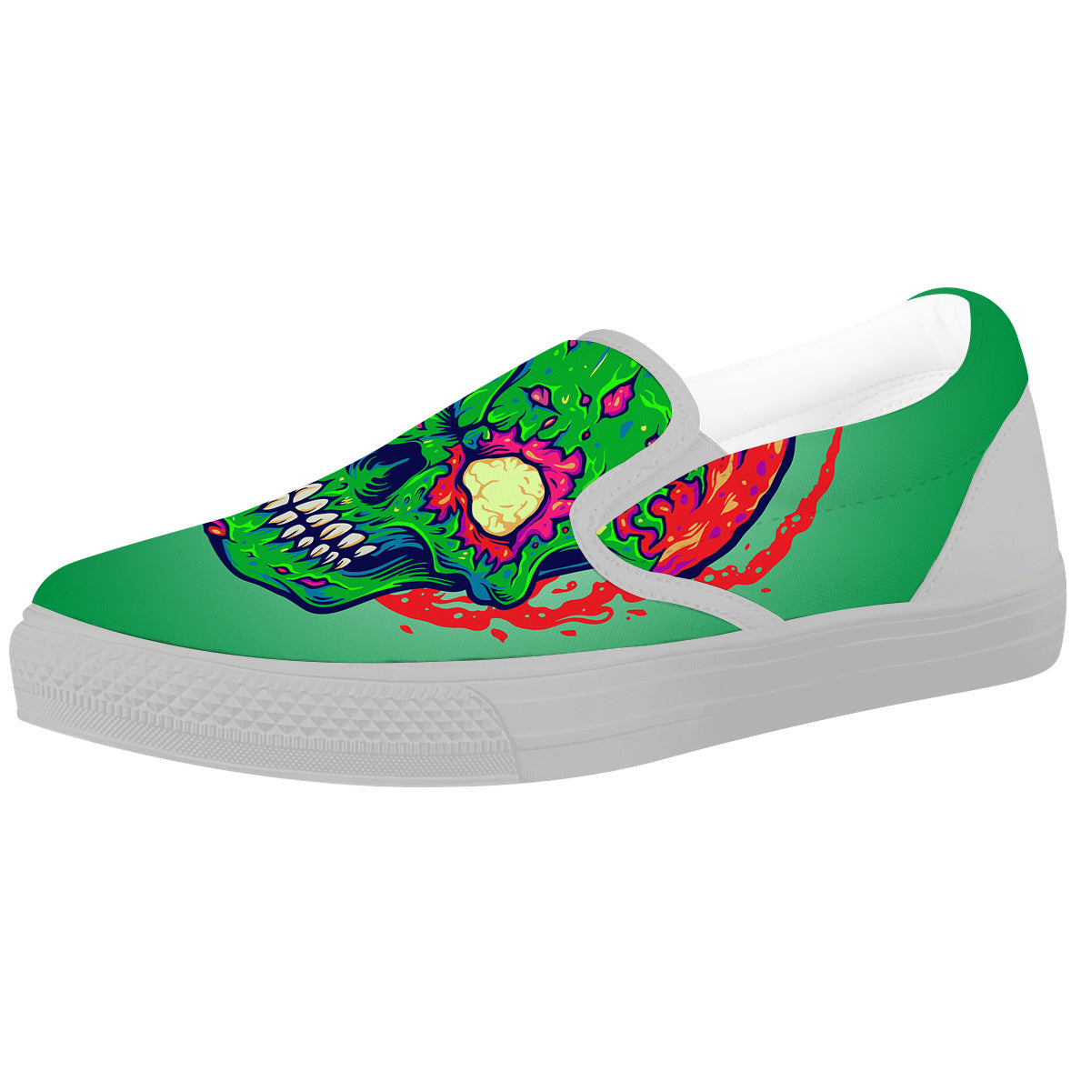 Zombie Halloween Skull Print White Slip On Shoes-grizzshop