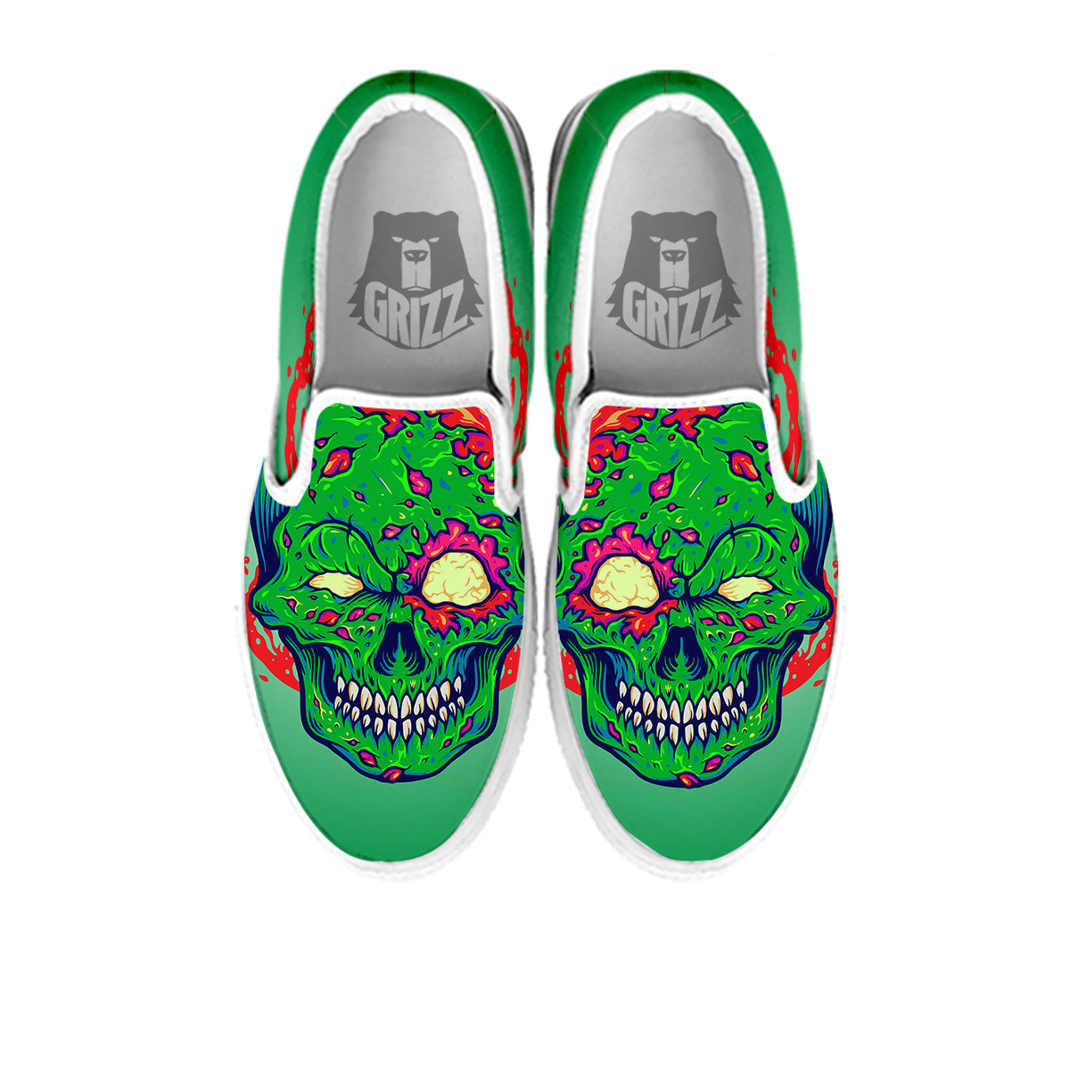 Zombie Halloween Skull Print White Slip On Shoes-grizzshop