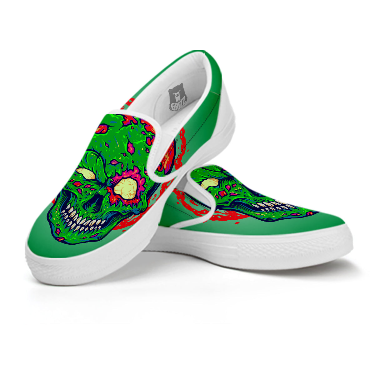 Zombie Halloween Skull Print White Slip On Shoes-grizzshop