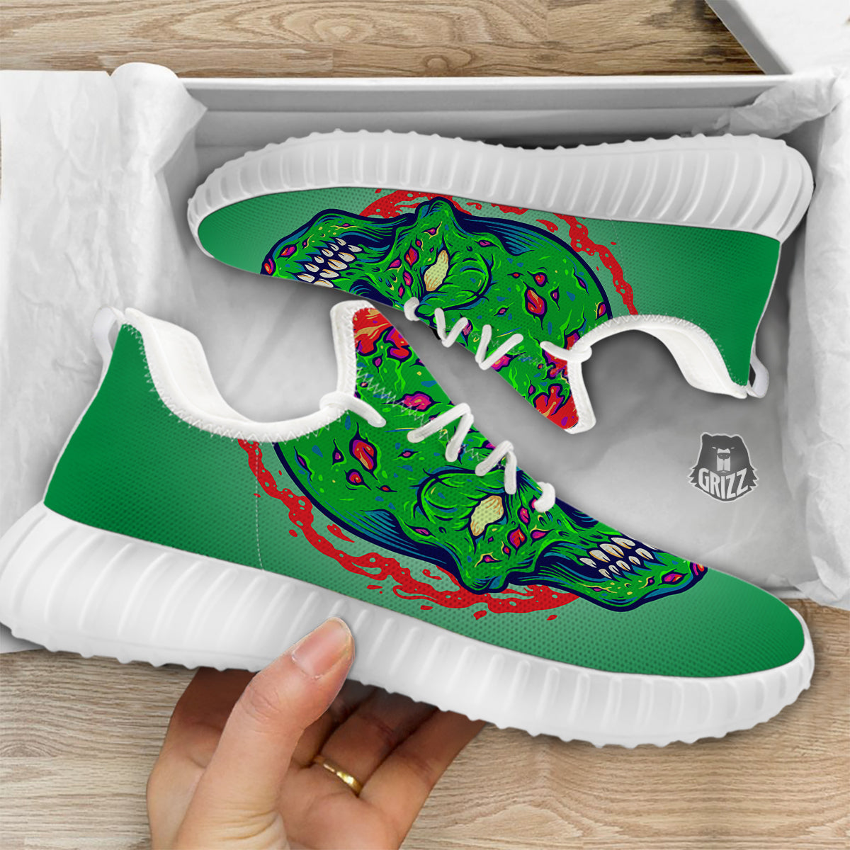 Zombie Halloween Skull Print White Walking Shoes-grizzshop