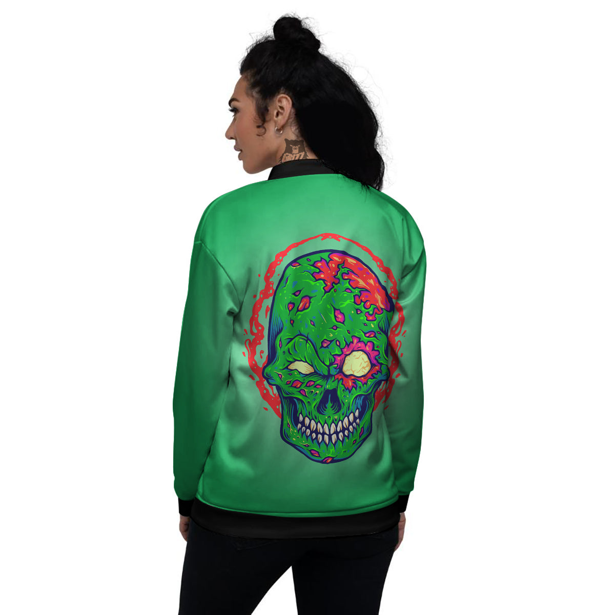 Zombie Halloween Skull Print Women's Bomber Jacket-grizzshop