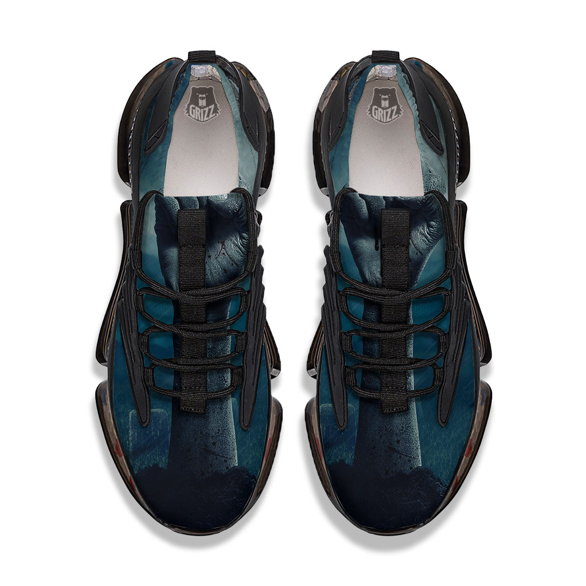 Zombie Hand Rising From Grave Print Black Gym Shoes-grizzshop