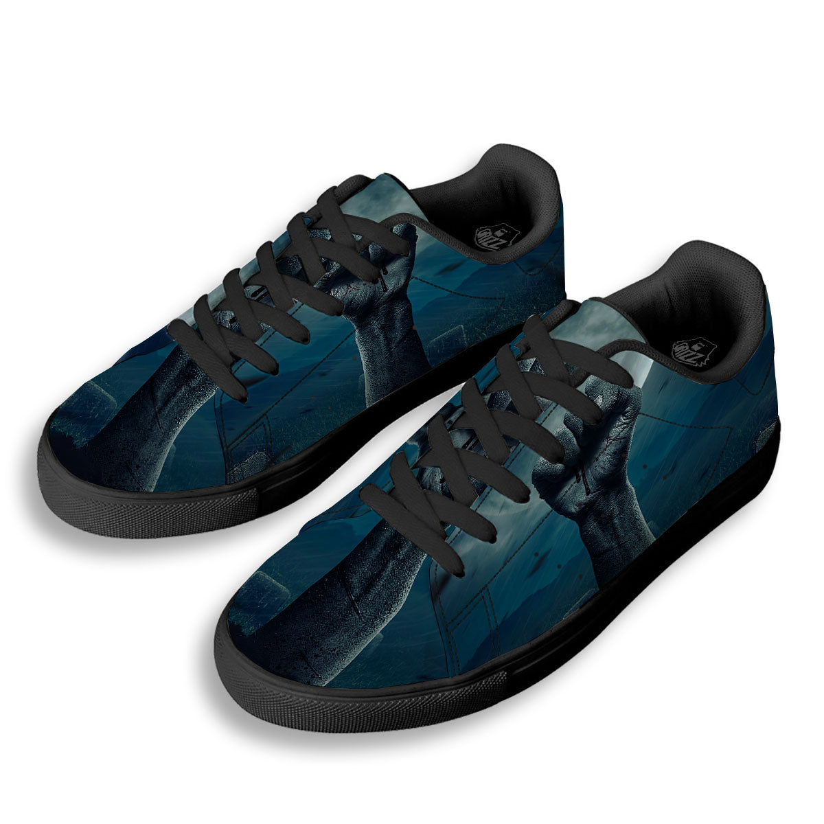 Zombie Hand Rising From Grave Print Black Low Top Sneakers-grizzshop