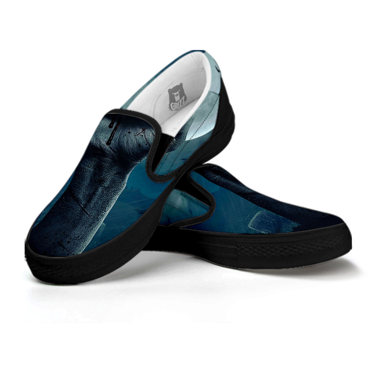 Zombie Hand Rising From Grave Print Black Slip On Shoes-grizzshop