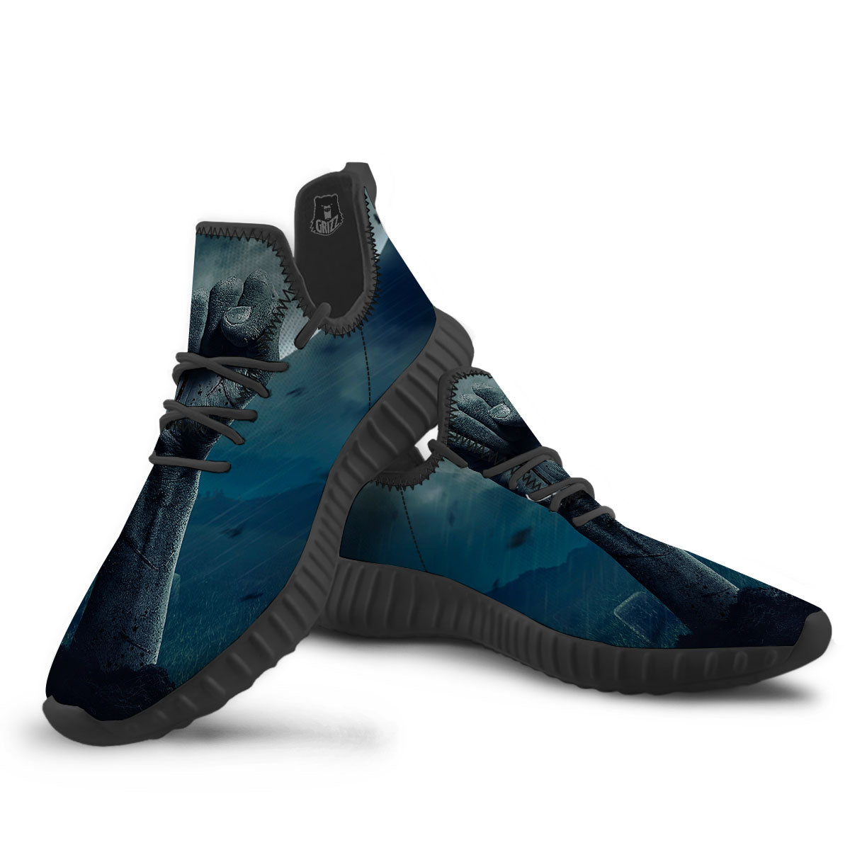 Zombie Hand Rising From Grave Print Black Walking Shoes-grizzshop
