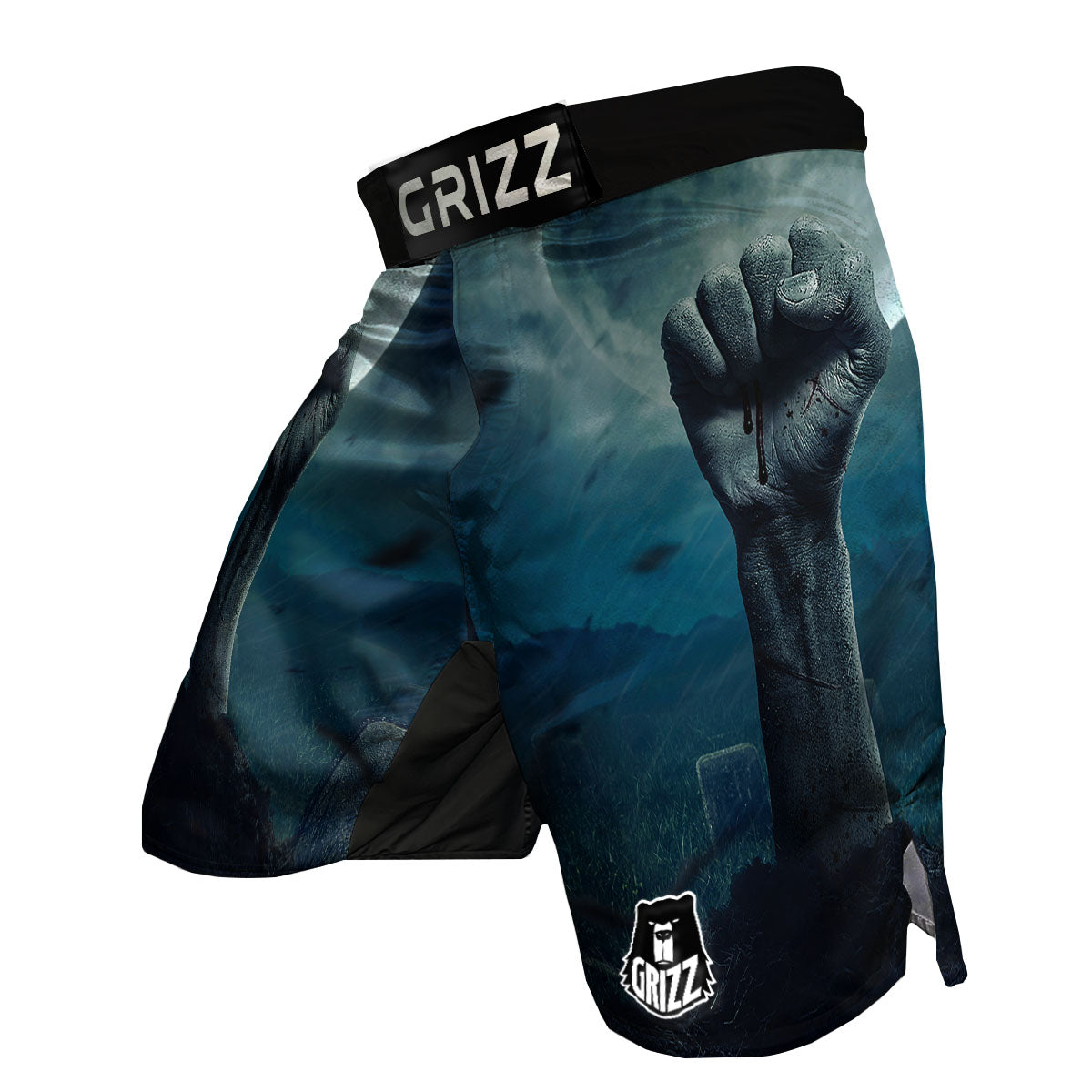 Zombie Hand Rising From Grave Print MMA Shorts-grizzshop