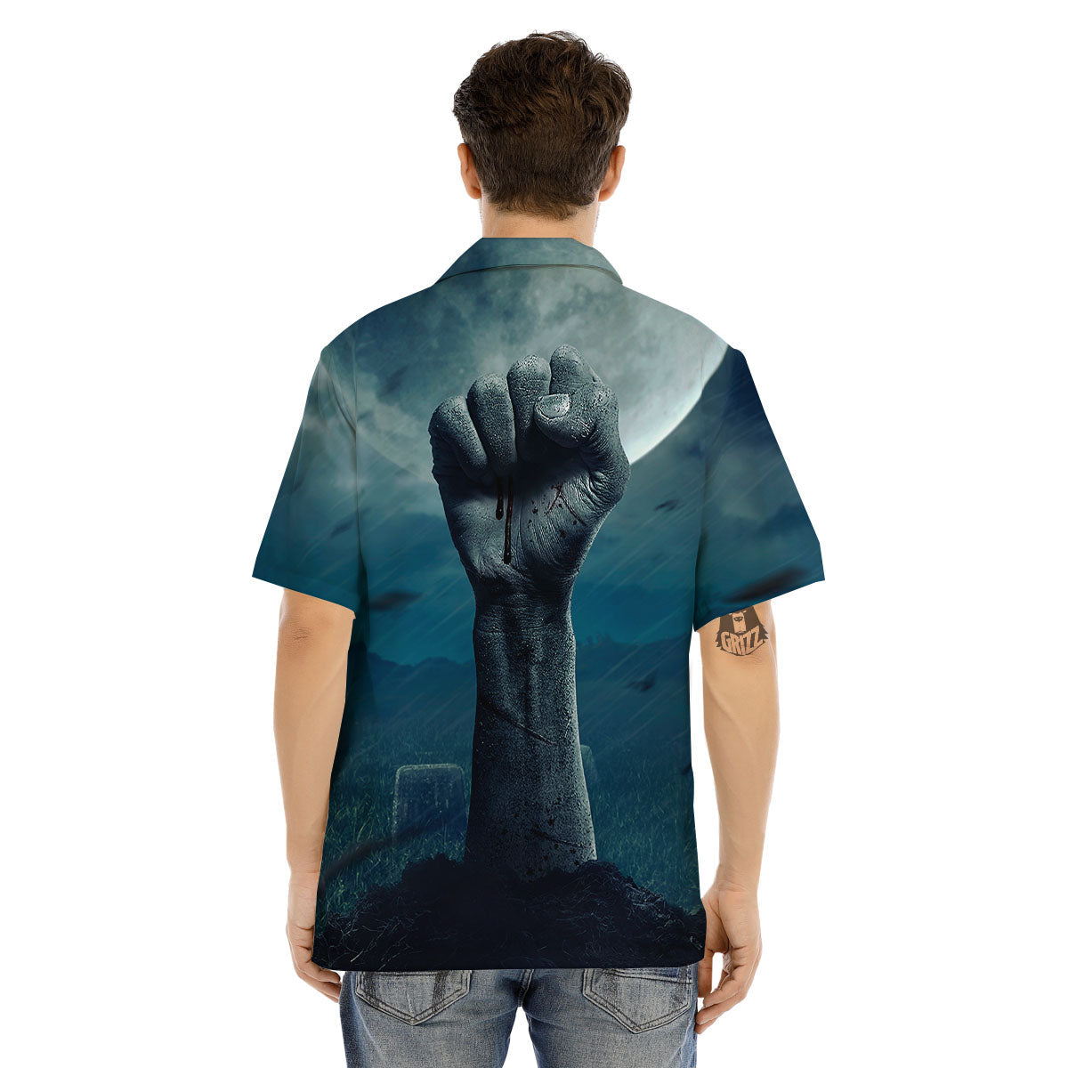 Zombie Hand Rising From Grave Print Men's Hawaiian Shirt-grizzshop