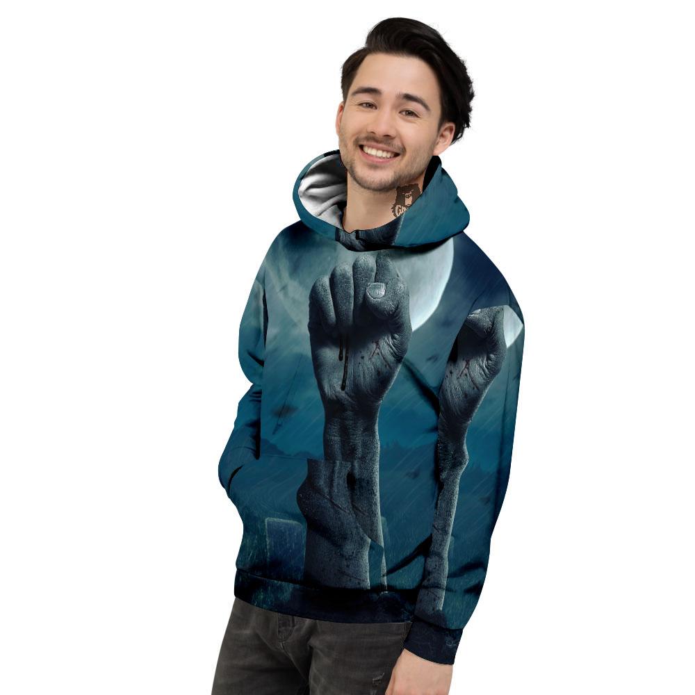 Zombie Hand Rising From Grave Print Men's Hoodie-grizzshop