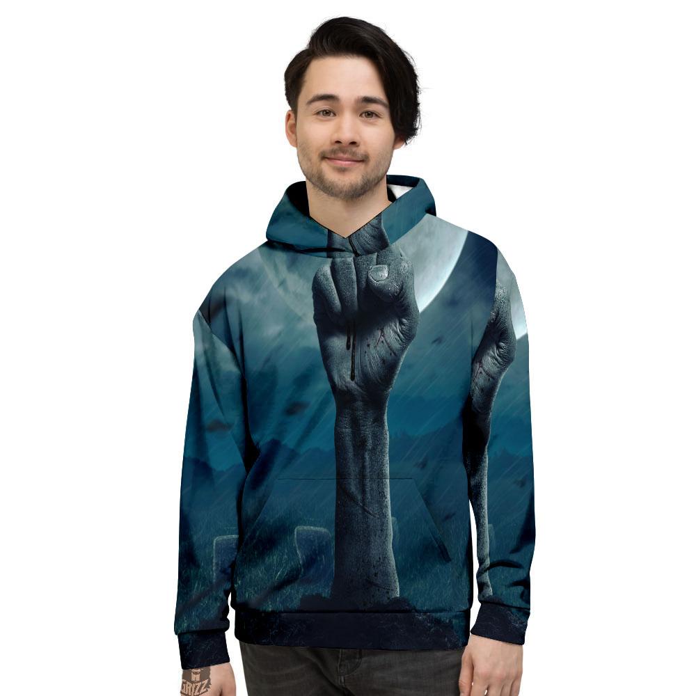 Zombie Hand Rising From Grave Print Men's Hoodie-grizzshop