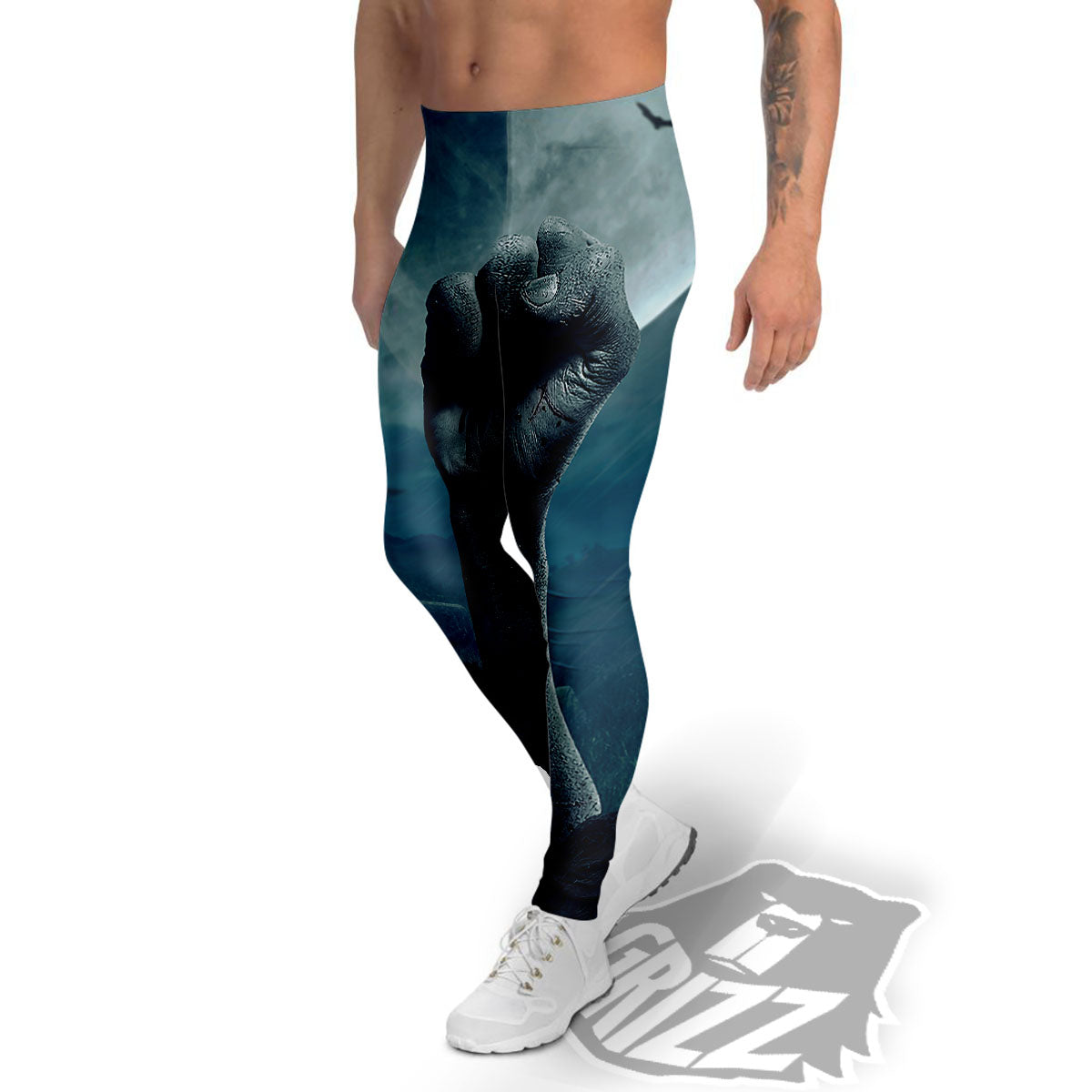 Zombie Hand Rising From Grave Print Men's Leggings-grizzshop