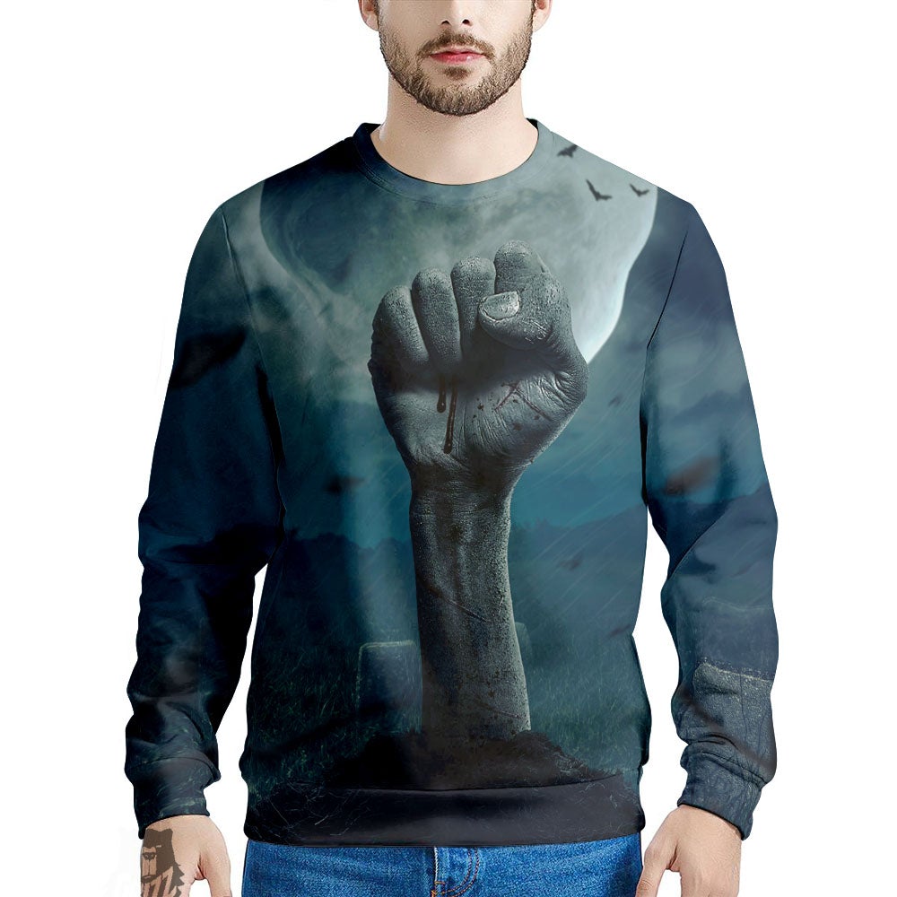 Zombie Hand Rising From Grave Print Men's Sweatshirt-grizzshop